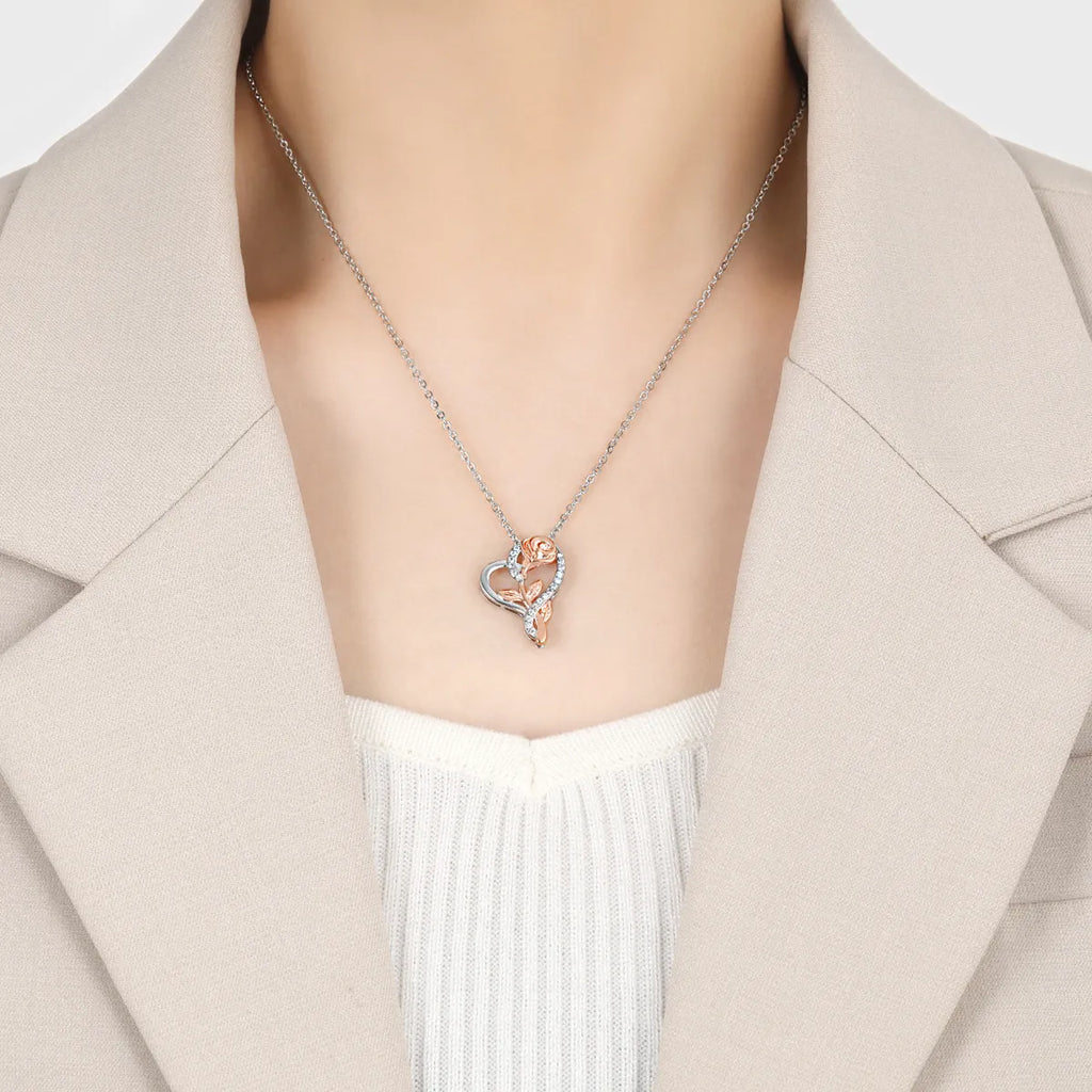 BAZAR Rose Heart Necklace - Two-Tone Crystal Pendant