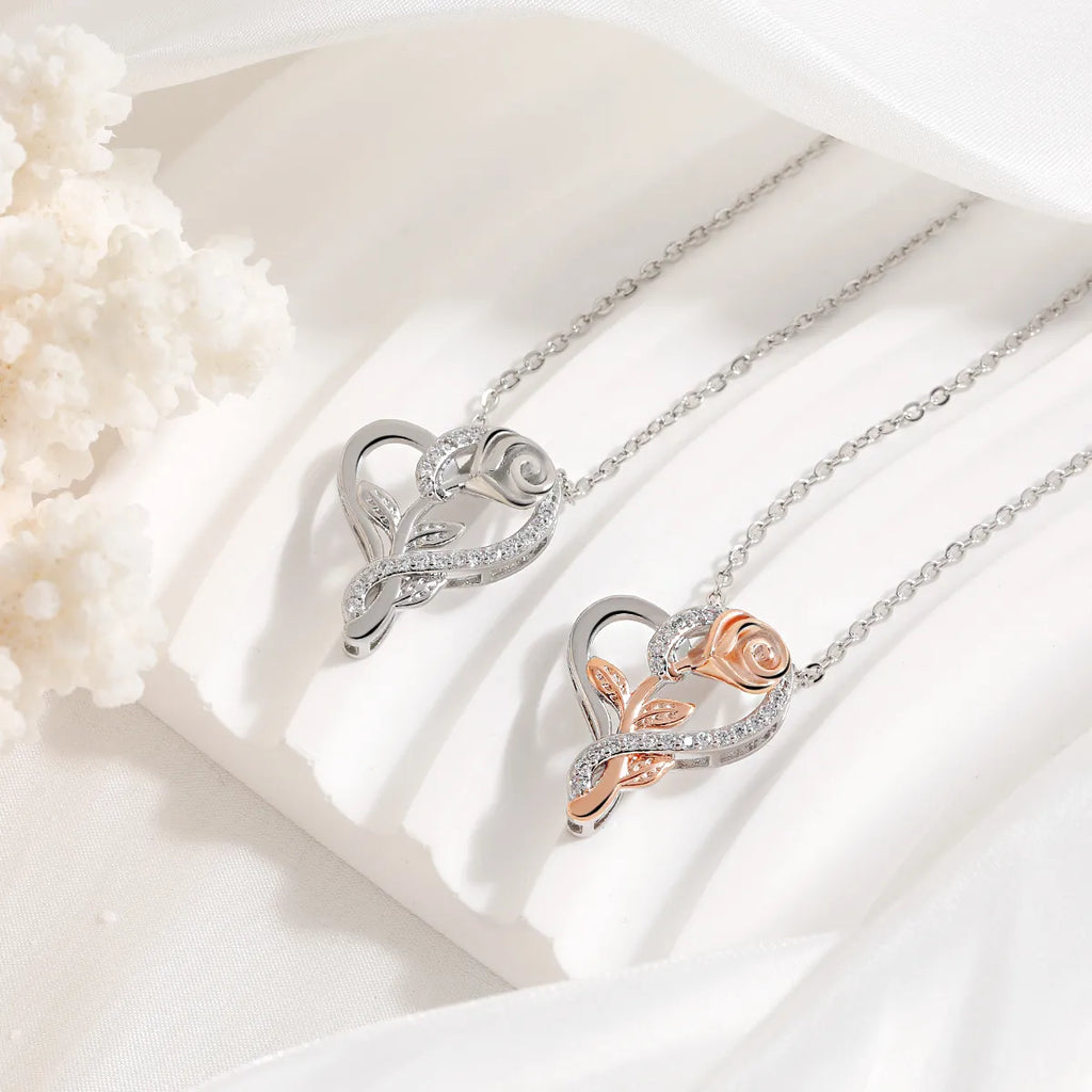 BAZAR Rose Heart Necklace - Two-Tone Crystal Pendant