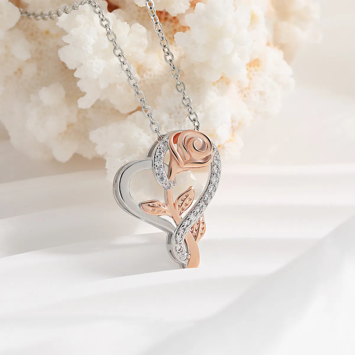 BAZAR Rose Heart Necklace - Two-Tone Crystal Pendant